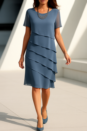 Damen Midi Kleid Mit Transparenten Ärmeln und Schichtendesign