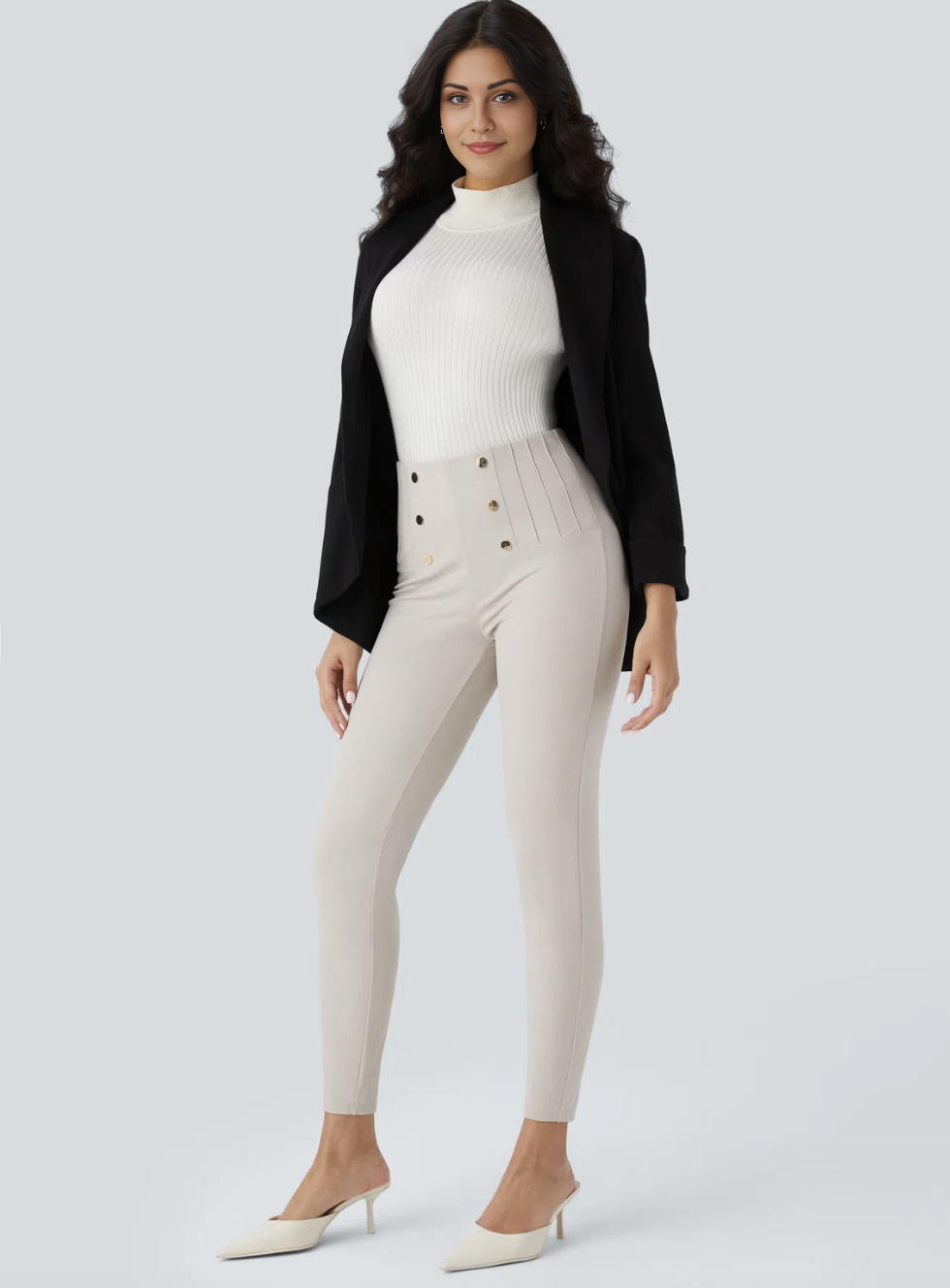 Damen-Leggings mit hohem Bund – Enganliegend, elastische Taille, knöchellang