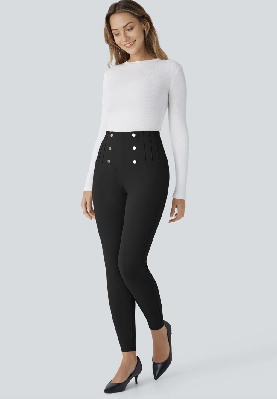 Damen-Leggings mit hohem Bund – Enganliegend, elastische Taille, knöchellang